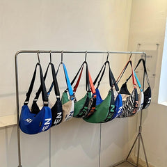 Colorblock Letter Print Crescent Crossbody Bag For Women