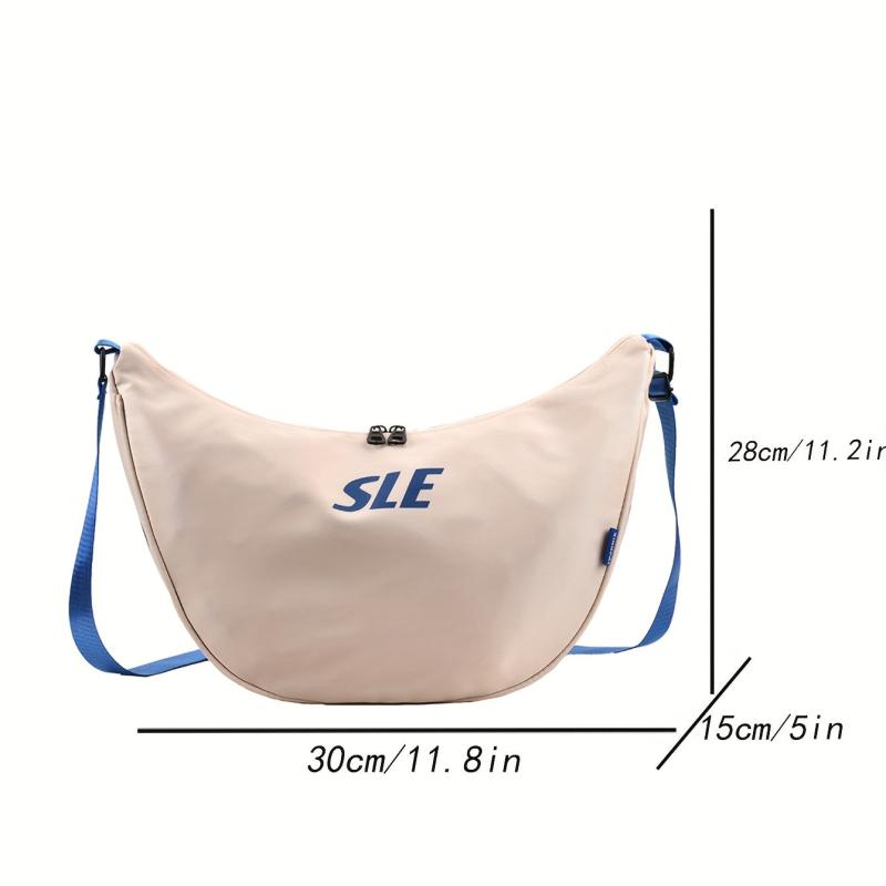 Colorblock Letter Print Crescent Crossbody Bag For Women