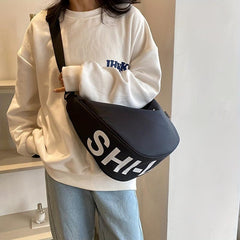 Colorblock Letter Print Crescent Crossbody Bag For Women