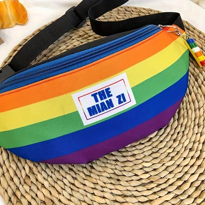 Rainbow Striped Chest Bag Nylon Lightweight Adjustable Strap Crossbody