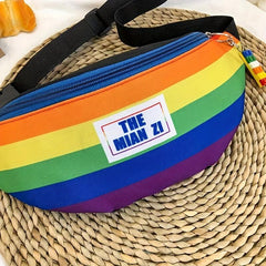 Rainbow Striped Chest Bag Nylon Lightweight Adjustable Strap Crossbody