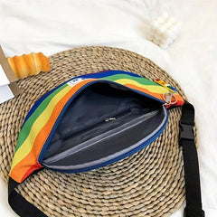 Rainbow Striped Chest Bag Nylon Lightweight Adjustable Strap Crossbody