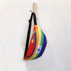 Rainbow Striped Chest Bag Nylon Lightweight Adjustable Strap Crossbody