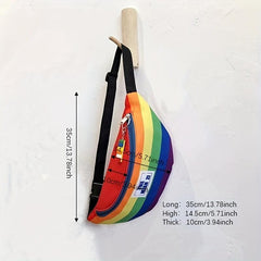 Rainbow Striped Chest Bag Nylon Lightweight Adjustable Strap Crossbody