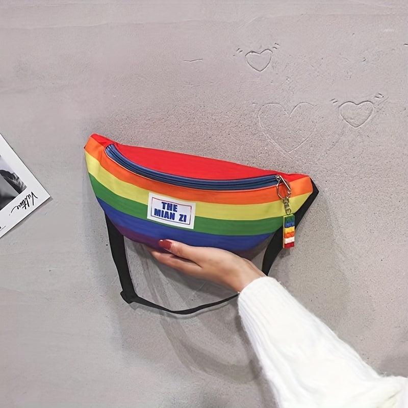 Rainbow Striped Chest Bag Nylon Lightweight Adjustable Strap Crossbody