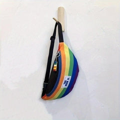 Rainbow Striped Chest Bag Nylon Lightweight Adjustable Strap Crossbody