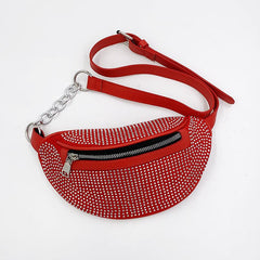 Rhinestone Zipper Fanny Pack Shoulder Zipper Bag Chain Satchel Purses