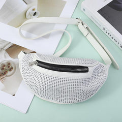 Rhinestone Zipper Fanny Pack Shoulder Zipper Bag Chain Satchel Purses