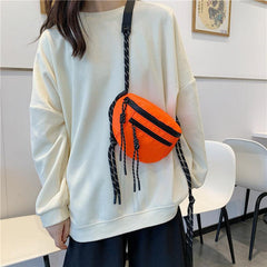 Women's Fanny Solid Adjustable Strap Zipper Fringe Trill Crossbody Bag Waist Bag