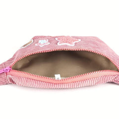 Pink Patchwork Chest Bag Corduroy Zipper Waist Bag Y2K Fanny Pack