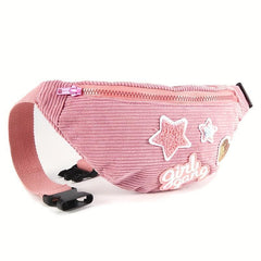 Pink Patchwork Chest Bag Corduroy Zipper Waist Bag Y2K Fanny Pack