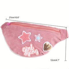 Pink Patchwork Chest Bag Corduroy Zipper Waist Bag Y2K Fanny Pack