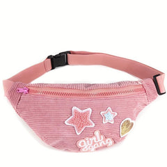Pink Patchwork Chest Bag Corduroy Zipper Waist Bag Y2K Fanny Pack