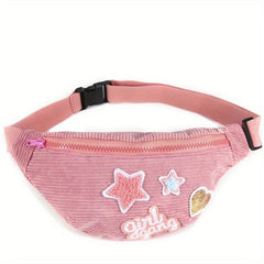 Pink Patchwork Chest Bag Corduroy Zipper Waist Bag Y2K Fanny Pack