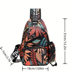 Leaf Print Chest Bag Sports Fitness Gym Sling Bag