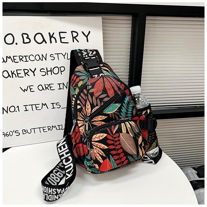 Leaf Print Chest Bag Sports Fitness Gym Sling Bag