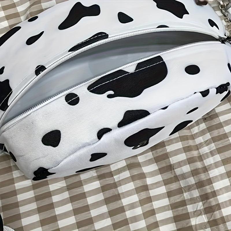 Cow Print Canvas Waist Bag Zipper Crossbody Bag