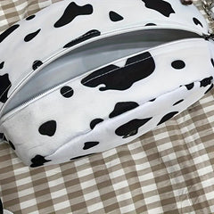 Cow Print Canvas Waist Bag Zipper Crossbody Bag