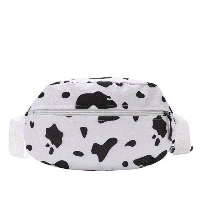 Cow Print Canvas Waist Bag Zipper Crossbody Bag