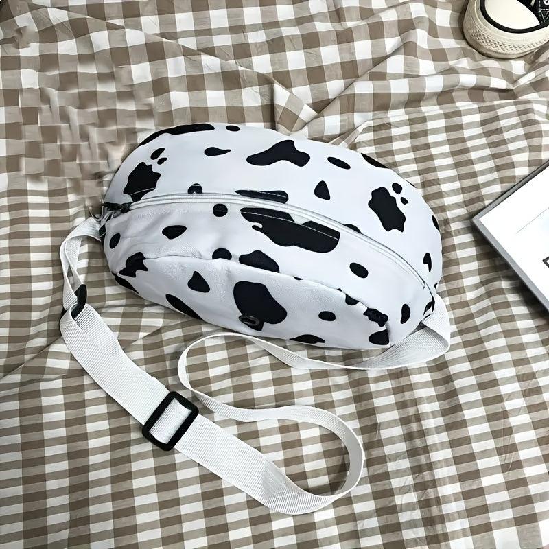 Cow Print Canvas Waist Bag Zipper Crossbody Bag