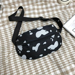 Cow Print Canvas Waist Bag Zipper Crossbody Bag