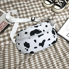 Cow Print Canvas Waist Bag Zipper Crossbody Bag