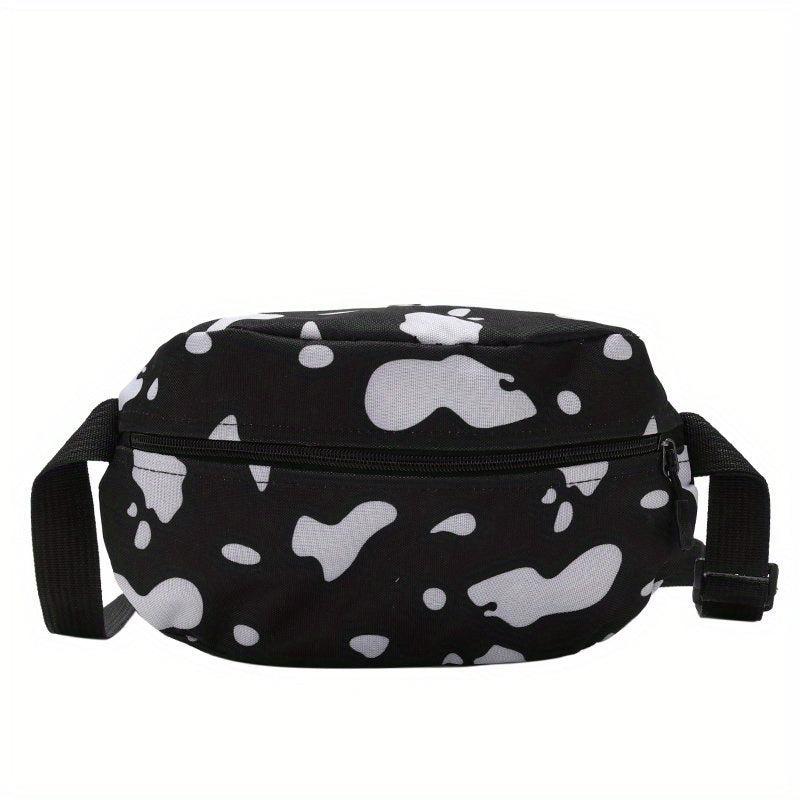 Cow Print Canvas Waist Bag Zipper Crossbody Bag