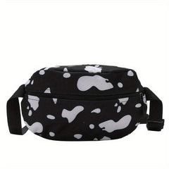 Cow Print Canvas Waist Bag Zipper Crossbody Bag