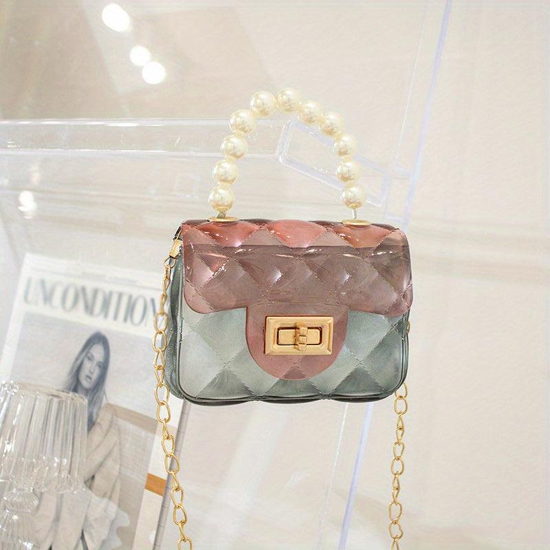 Mini Transparent Jelly Crossbody Bag with Pearl Decor