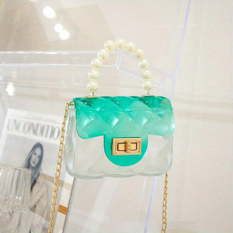 Mini Transparent Jelly Crossbody Bag with Pearl Decor