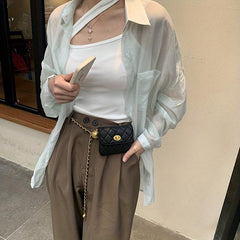 Mini Square Waist Bag Chain Crossbody Bag Turn Lock Purse
