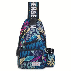 Leaf Print Sling Bag Crossbody Chest Purse for Travel