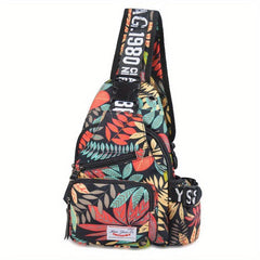 Leaf Print Sling Bag Crossbody Chest Purse for Travel