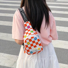 Checkerboard Nylon Sling Bag Crossbody Lightweight Chest Bag