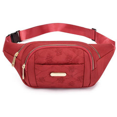 Embroidered Nylon Front Zip Fanny Pack for Women