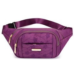 Embroidered Nylon Front Zip Fanny Pack for Women