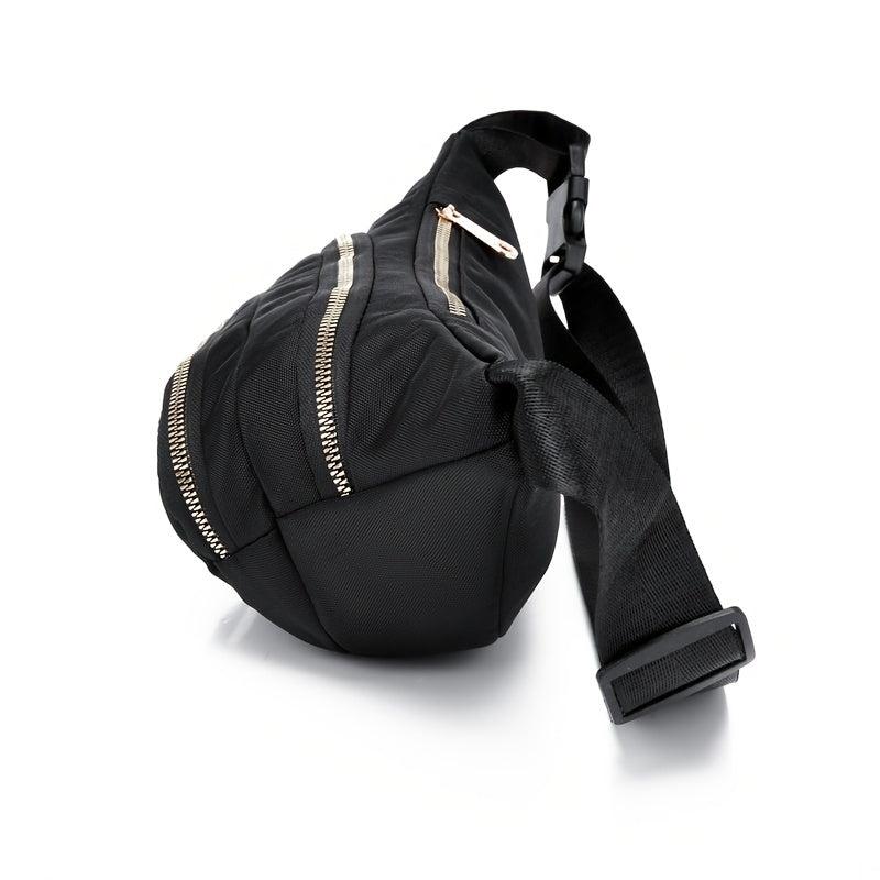 Embroidered Nylon Front Zip Fanny Pack for Women