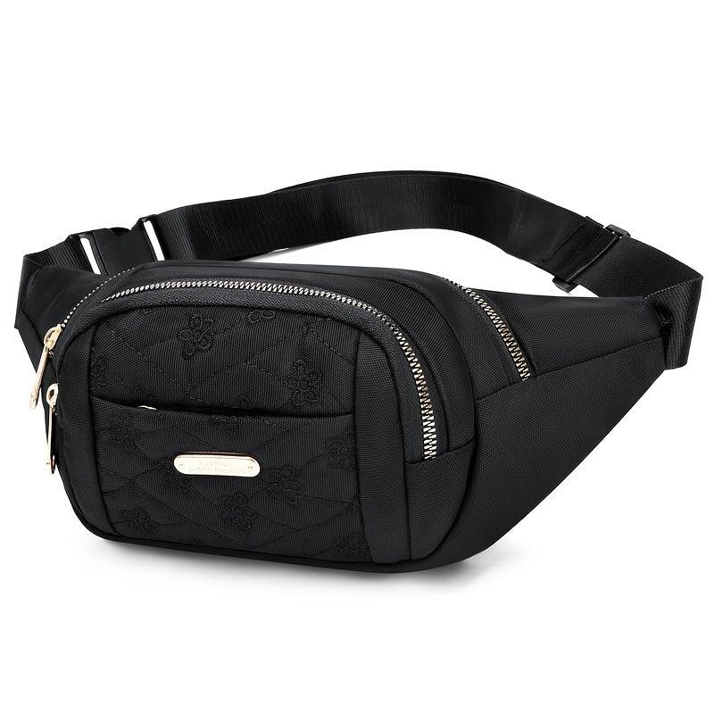 Embroidered Nylon Front Zip Fanny Pack for Women