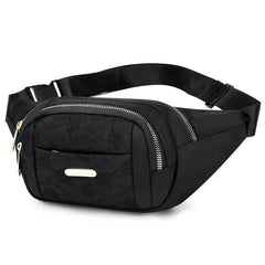 Embroidered Nylon Front Zip Fanny Pack for Women