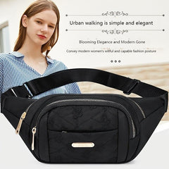 Embroidered Nylon Front Zip Fanny Pack for Women