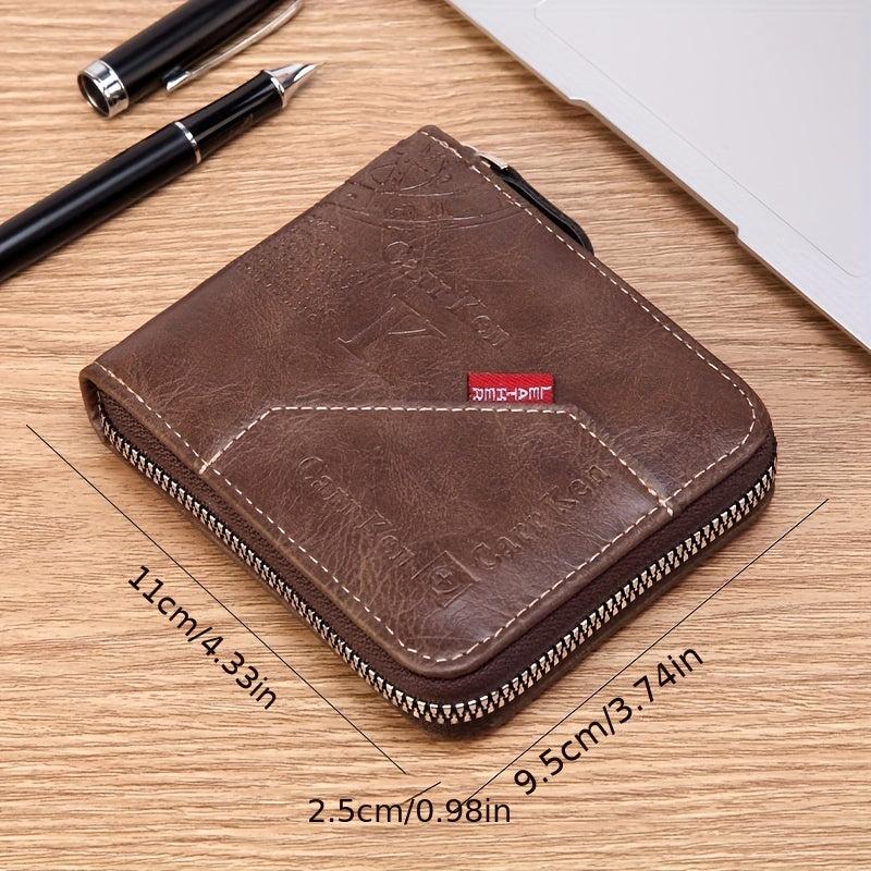 Men's Short Retro Wallet Driver's Bag With Card Bag Zipper Coin Purse
