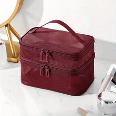 Portable Mesh Double Layer Cosmetics Bag Large Capacity Toiletry Bag