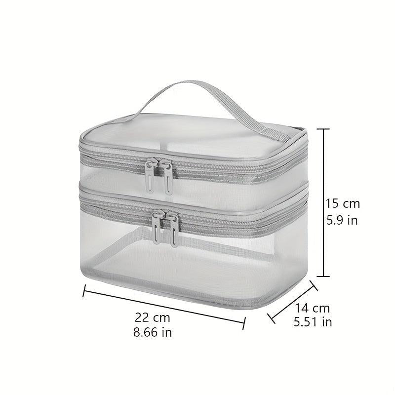 Portable Mesh Double Layer Cosmetics Bag Large Capacity Toiletry Bag