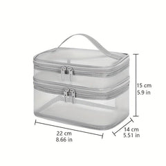 Portable Mesh Double Layer Cosmetics Bag Large Capacity Toiletry Bag
