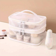 Portable Mesh Double Layer Cosmetics Bag Large Capacity Toiletry Bag