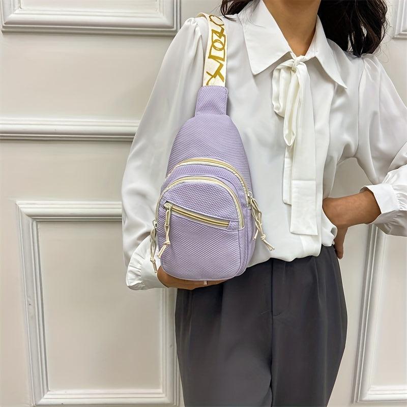 Solid Sling Bag Zipper Front Crossbody Bag Casual Chest Purse