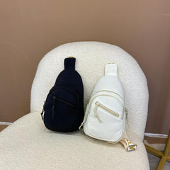 Solid Sling Bag Zipper Front Crossbody Bag Casual Chest Purse