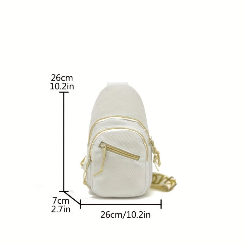Solid Sling Bag Zipper Front Crossbody Bag Casual Chest Purse