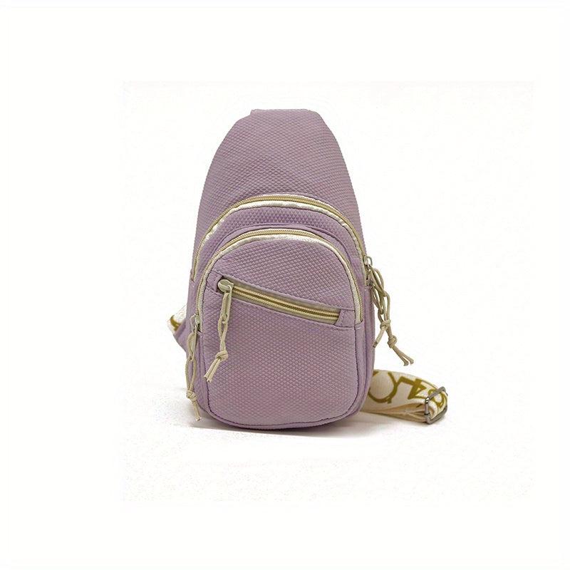 Solid Sling Bag Zipper Front Crossbody Bag Casual Chest Purse