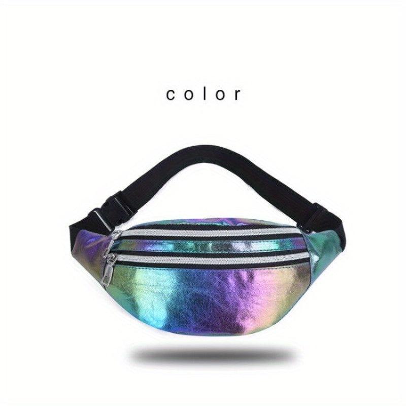 Holographic Outdoor Fanny Pack Zipper Leather Crossbody Phone Bag